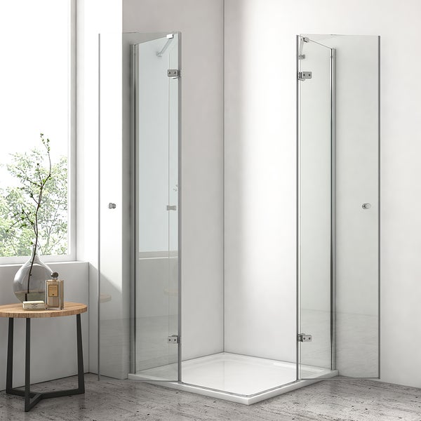 EMKE Eckdusche Duschkabine 75x90 cm, Eckeinstieg mit 5 mm ESG Glas beidseitiger Nano-Beschichtung, nach außen öffnend, Duschabtrennung mit Rundgriff, für Bad, Höhe 185 cm