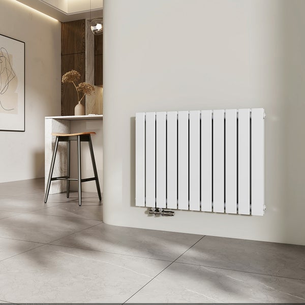 EMKE Flachheizkörper 63x85 cm, Doppellagig, Seitenanschluss, 1136 W, Design Paneelheizkörper, Horizontal, Weiß