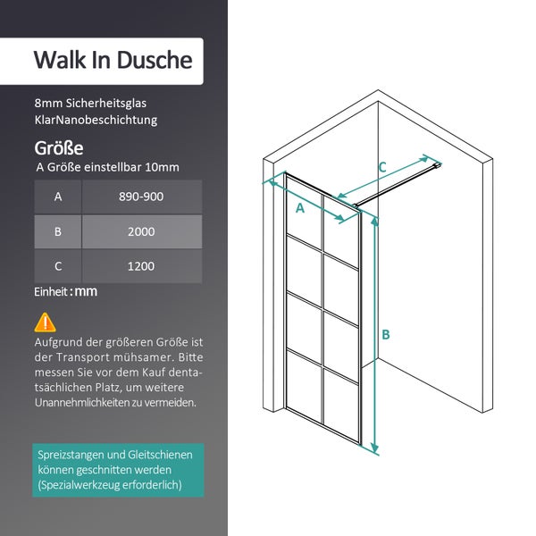Walk-in-Dusche EMKE Eckdusche Duschabtrennung , Walk in Duschen, Glas Duschwandmit 8mm Nano-Beschichtung ESG Klares Sicherheitsglas, Schwarz, 100cm Breit , Höhe 200 cm