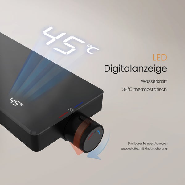 Elektronischer Durchlauferhitzer mit LED Digitalanzeige und drehbarem Temperaturregler