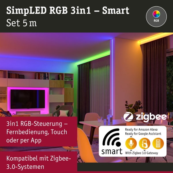 SimpLED RGB 3in1 Smart Set 5 Meter im Wohnzimmer mit indirekter Beleuchtung
