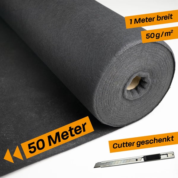 Hinrichs Unkrautvlies 50m - Gartenvlies gegen Unkraut - Unkraut Folie für Garten 50g/m²