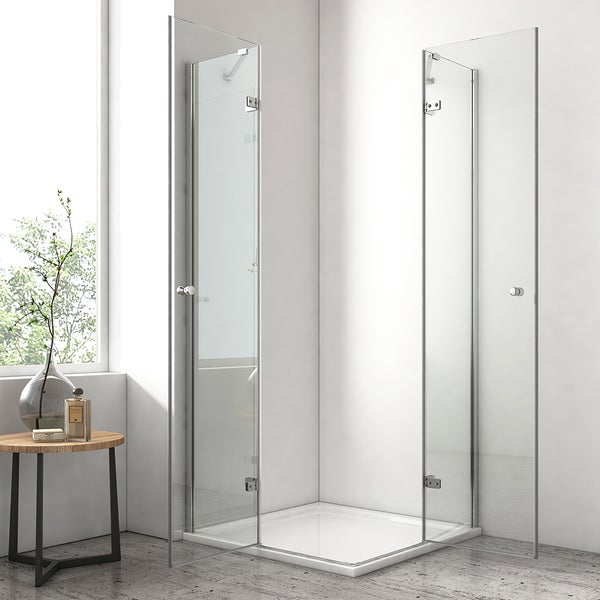 EMKE Eckdusche Duschkabine 75x90 cm, Eckeinstieg mit 5 mm ESG Glas beidseitiger Nano-Beschichtung, nach außen öffnend, Duschabtrennung mit Rundgriff, für Bad, Höhe 185 cm