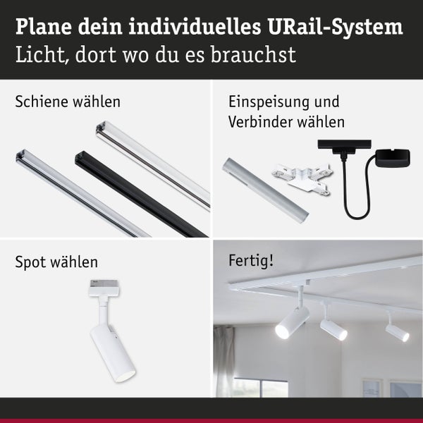 URail Schienenspot Tubo Starterset 3x150lm 3x4W 3000K dimmbar 230V Signalweiß