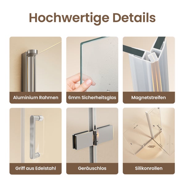 EMKE Duschkabine 100x100cm Duschabtrennung 6mm ESG klares Sicherheitsglas Falttür Duschtür mit Seitenwand Höhe: 195cm