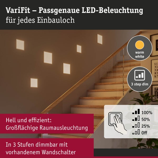 VariFit LED Einbaupanel 3-Step-Dim Areo IP44 eckig 230x230mm 16W 1400lm 3000K Weiß dimmbar