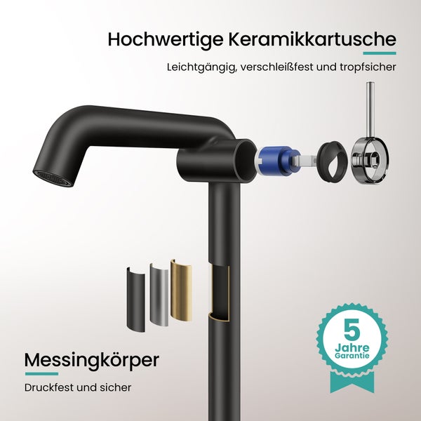 EMKE Einhebel-Waschtischarmatur, Badarmaturen, Waschbecken Armatur - Schweizer Design，G3/8, Wassersparend, Korrosionsschutz, Warm- & Kaltwasser, Bleifreies Messing,332x220x76mm,Shwarz Matt