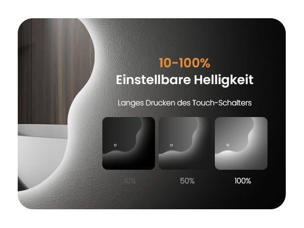 EMKE LED-Badspiegel, Rahmenloser Spiegel mit Beleuchtung,  Asymmetrischer LED Badspiegel mit Anti-Beschlag, 50 x 45 cm, Kaltweißes/Neutrales/Warmweißes Licht