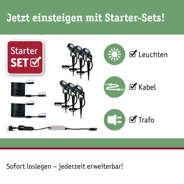 Gartenleuchten Starterset mit Leuchten, Kabel und Transformator