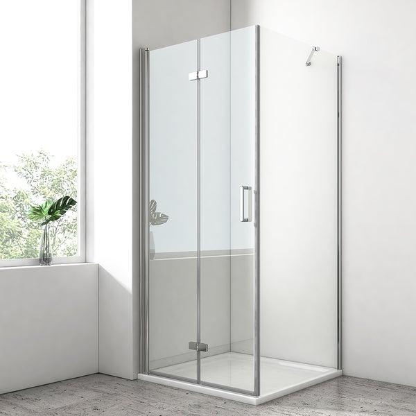 EMKE Duschkabine 75x80cm Duschabtrennung 6mm ESG klares Sicherheitsglas Falttür Duschtür mit Seitenwand Höhe: 195cm