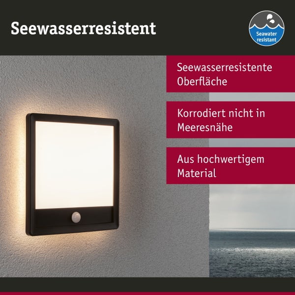 LED Außenpanel Lamina Backlight Dämmerungsgesteuerter Bewegungsmelder (IR) seewasserresistent IP44 eckig 250x47mm 3000K 14,5W 950lm 230V Schwarz Kunststoff