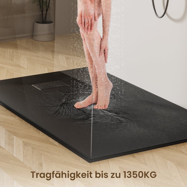 EMKE Duschwanne 120x90cm Flach, Rechteckig, Anti-Rutsch, Zuschneidbare SMC Duschtasse, Schwarz