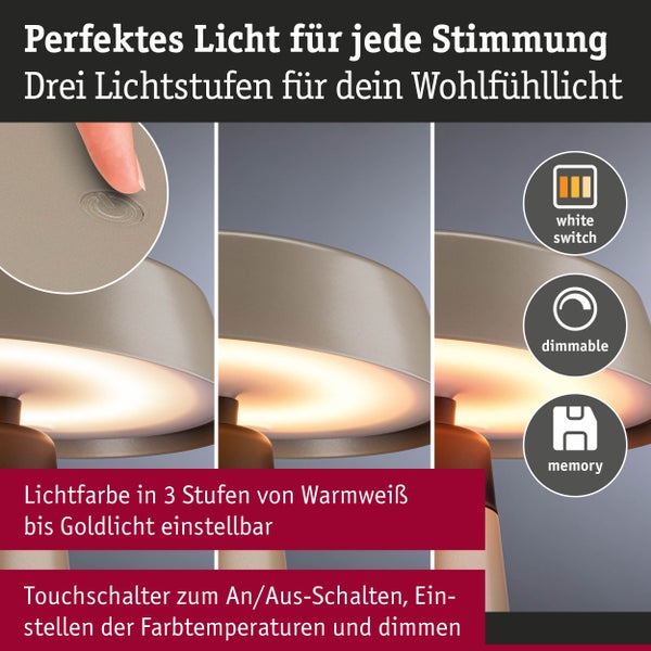 Lampe mit drei Lichtstufen, Touchschalter, Dimmfunktion und Speicherfunktion