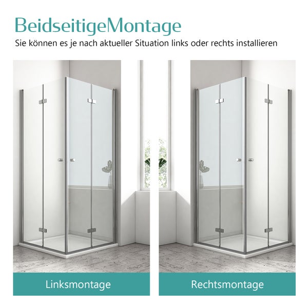 EMKE Duschkabine Eckeinstieg 75 x 120 cm, Falttür, 6 mm ESG-Sicherheitsglas beidseitig Nano-beschichtet, Hebe-Senk-Mechanismus, Chrom, Höhe: 185cm