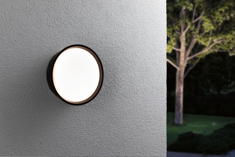 LED Außenwandleuchte Platomo seewasserresistent IP44 rund 180mm 3000K 14,5W 1200lm 230V Schwarz Kunststoff