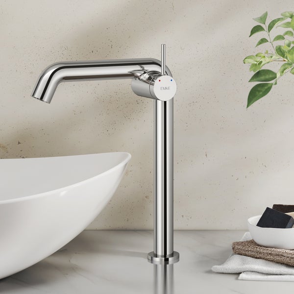 EMKE Einhebel-Waschtischarmatur, Badarmaturen, Waschbecken Armatur - Schweizer Design，G3/8, Wassersparend, Korrosionsschutz, Warm- & Kaltwasser, Bleifreies Messing,332x220x76mm,Chrom