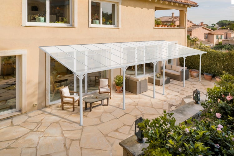 Angebaute Pergola/Carport 27m² KLEO 900L300 Aluminium Weiß