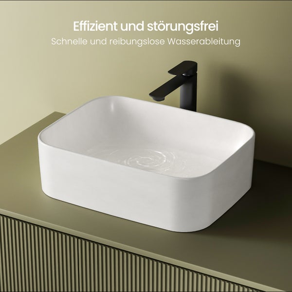 EMKE Aufsatzwaschbecken Keramik 505x380 mm, Mattweiß, Eckig, Pflegeleicht, Design Waschtisch, Handwaschbecken für Bad & Gäste-WC, Höhe 150 mm