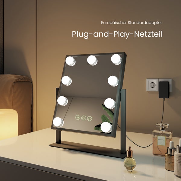 Beleuchteter Kosmetikspiegel mit Standardadapter für die Steckdose