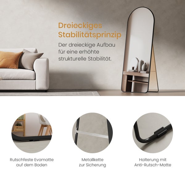 Standspiegel mit Regal und rutschfester Evamatte