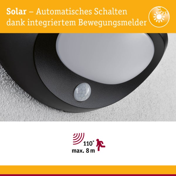 Solar LED Außenwandleuchte Sorova Dämmerungsgesteuerter Bewegungsmelder (IR) IP44 230x125mm 3000K 3,5W 220lm 3,7V Anthrazit Kunststoff