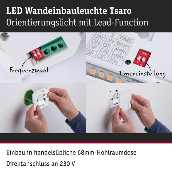LED Wandeinbauleuchte Tsaro eckig 80x36mm 1W 80lm 230V 2700K Weiß matt