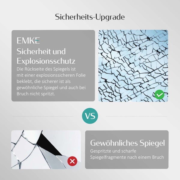 EMKE Badspiegel mit Beleuchtung 45x60 cm, LED-Spiegel mit Touchschalter, Kaltweiß, Für Badezimmer geeignet