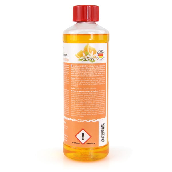 Orangenöl Reiniger in transparenter Flasche mit rotem Deckel