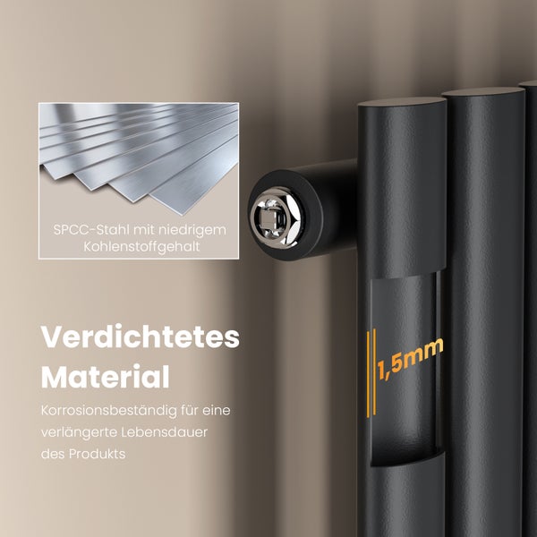 Detailansicht eines Heizkörpers aus SPCC-Stahl mit einer Materialstärke von 1,5 Millimeter.