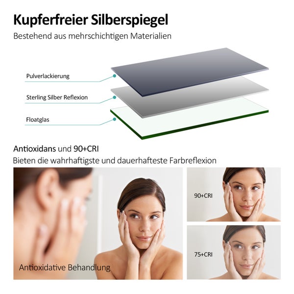 EMKE Badspiegel mit Beleuchtung 80 x 60 cm, Ledspiegel mit Touchschalter, Kaltweiß