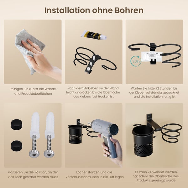 EMKE Wandhalterung mit Eimer & Haken 210 x 92 x 95 mm, Aluminium Ablage für Bad oder Küche, Mattschwarz