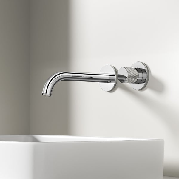 EMKE Bad-Waschtischarmatur Unterputz 281×140×65 mm, aus Kupfer, Einhebelmischer, Wandmontage, mit 170 mm Auslauf, Weiß Matt, für Badezimmer Waschbecken geeignet