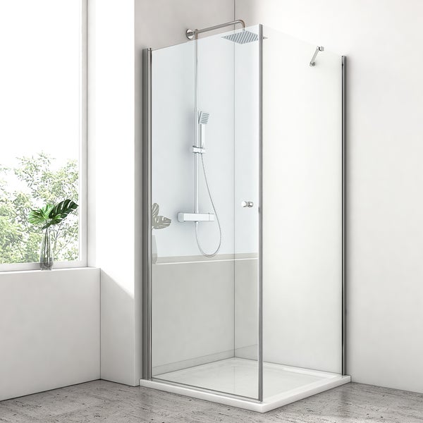 EMKE Eckduschen Eckeinstieg Duschkabine 90x90cm, Duschabtrennung, Pendeltür Duschwand Schwingtür Duschtür Mit Seitenwand, 185cm Höhe