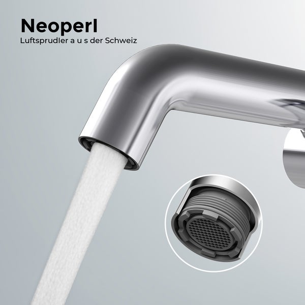 EMKE Einhebel-Waschtischarmatur, Badarmaturen, Waschbecken Armatur - Schweizer Design, Minimalistisches Design，G3/8, Wassersparend, Korrosionsschutz, Warm- & Kaltwasser, Bleifreies Messing, Pflegeleicht, Chrom