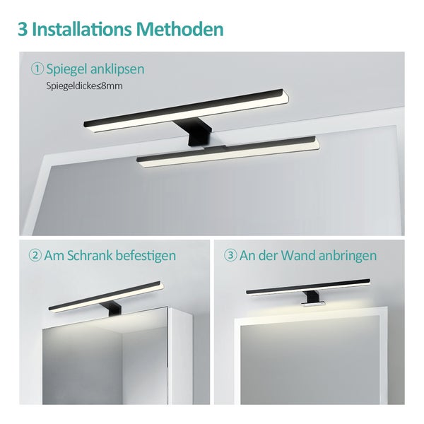 EMKE Spiegelleuchte LED Spiegelleuchte 40cm Spiegellampen für Badezimmer IP44 Schrankleuchte, Schwarz, Neutral Licht 4200K