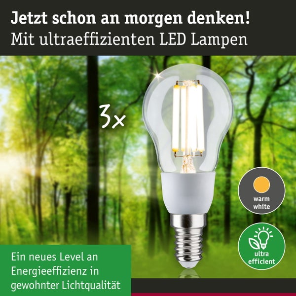 Eco-Line Filament 230V LED Tropfen E14 3er-Set 100mm 3x525lm 3x2,5W 3000K Klar