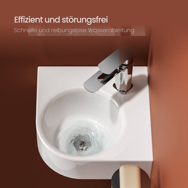 EMKE Wandwaschbecken 440x385mm, Keramik, glänzend Weiß, V-Form Design, mit Wasserhahnloch, Höhe 155mm, Badezimmer Waschbecken, pflegeleicht, feuchtigkeitsbeständig, für Bad