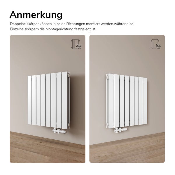 Heizkörper mit Hinweis zur Montage in beide Richtungen