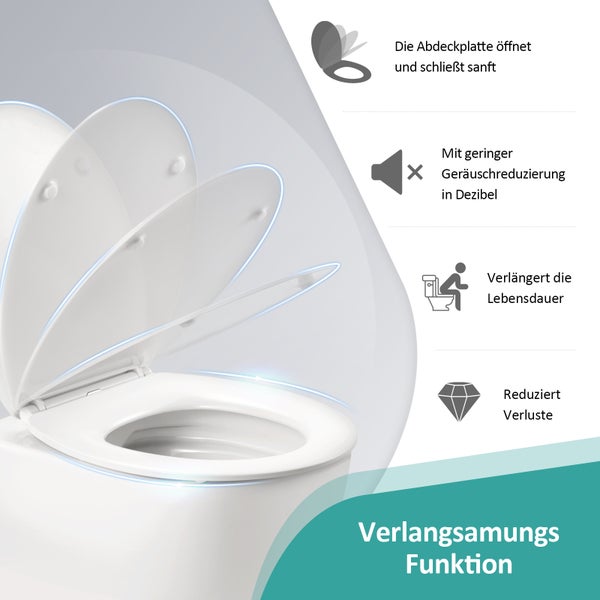 EMKE Toilettendeckel Oval mit Soft-Close-Funktion, WC-Sitze, Weiß, O Form, Schnellmontage, mit blauer Bedienleiste und Sitztragegriff, Tragfähigkeit max. 150kg, 447x363x51mm, für Bad