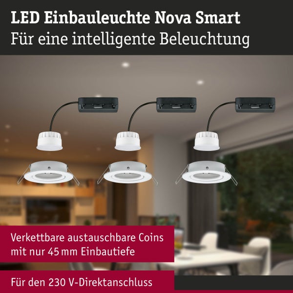 LED Einbauleuchte Nova Coin rund 84mm 50° RGBW+ 6W 500lm 230V Weiß matt Aluminium