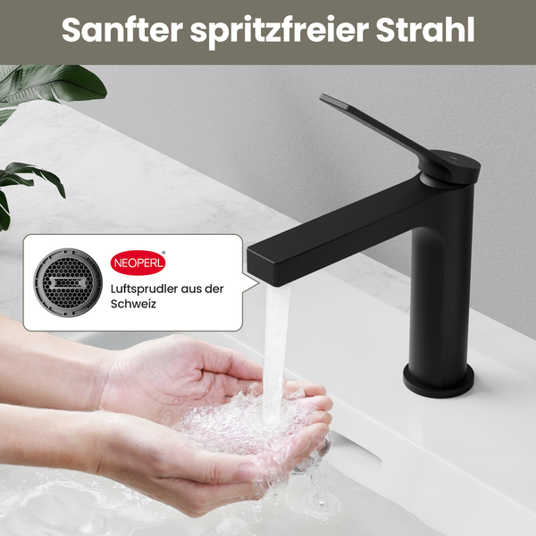 EMKE Einhebel-Waschtischarmatur, Badarmaturen, Schweizer Design, G3/8， Wassersparend, Bleifreies Messing, Korrosionsschutz, Pflegeleicht, Schwarz matt