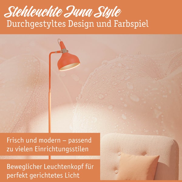 Stehleuchte mit verstellbarem Leuchtenkopf neben einem Sessel