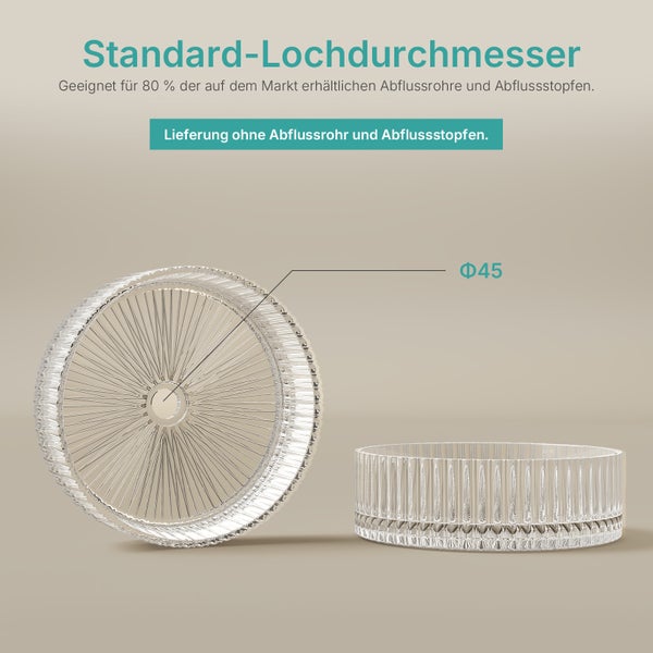 Zwei transparente Waschbeckenstöpsel aus Glas