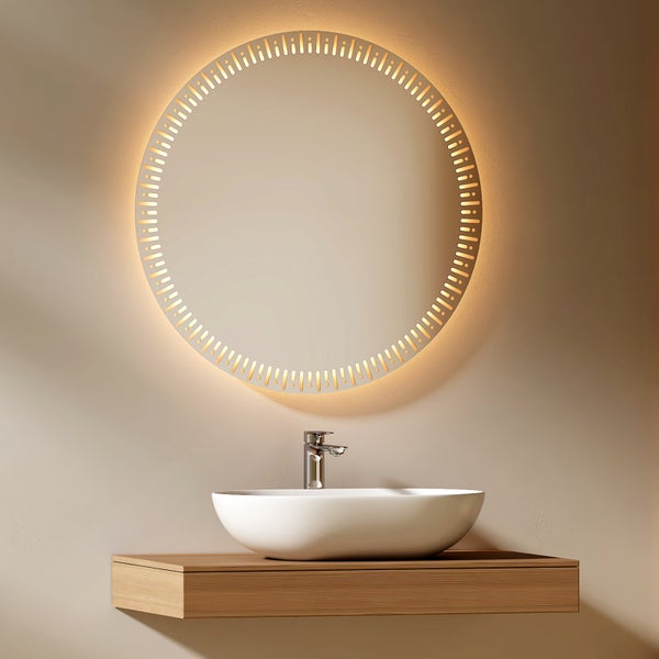 EMKE LED Badspiegel Ø80 cm, rundumlaufende LED-Hintergrundbeleuchtung, Touchschalter, 3 Farbtemperaturen, dimmbar, Antibeschlag, IP44, für Badezimmer