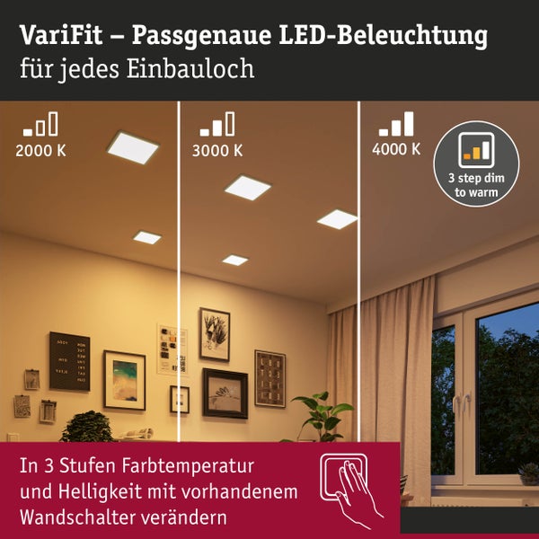 VariFit LED Einbaupanel Dim to Warm Areo IP44 eckig 175x175mm 13W 1200lm 3 Step Dim to warm Weiß matt dimmbar