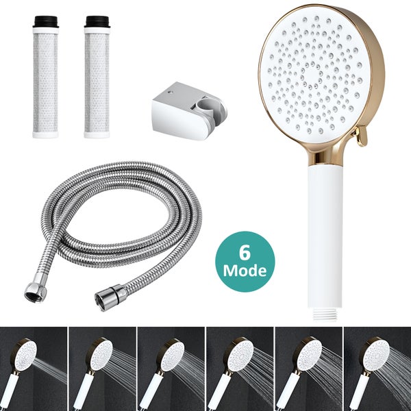 EMKE Duschkopf mit 6 Strahlarten – Regendusche Handbrause, Champagner Gold, Universelle G1/2 Schnittstelle, Hochdruck Wassersparend, Anti-Kalk-Funktion für Badezimmer