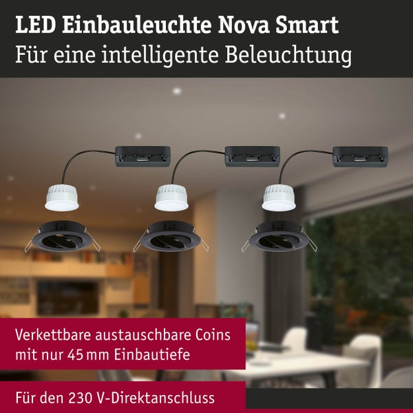LED Einbauleuchte Nova Coin rund 84mm 50° RGBW+ 3x6W 3x500lm 230V Schwarz matt Aluminium