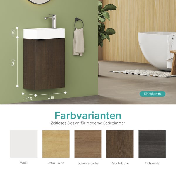 Waschbeckenunterschrank aus Holz im Badezimmer mit Maßangaben