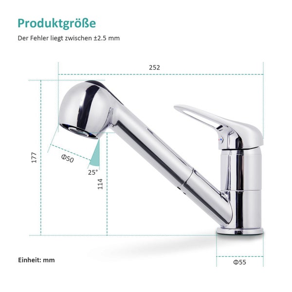 EMKE Küchenarmatur mit Ausziehbarer Brause, 2 Strahlarten, 360° Schwenkbar Einhebel Wasserhahn für Küche, Spültischarmatur mit Geschirrbrause
