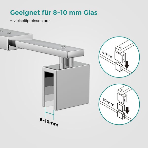 Glashalterung für Glas mit einer Dicke von 8 bis 10 Millimeter.